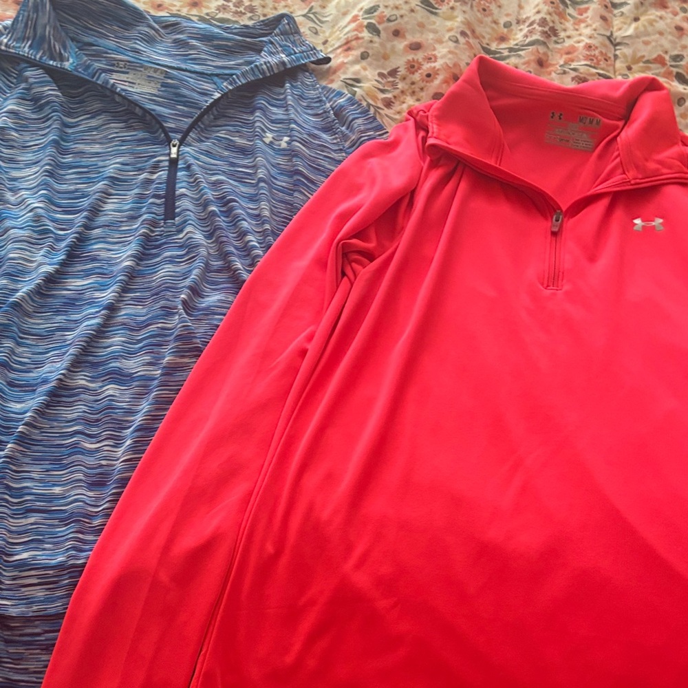 Under Armour Wave Blue and Coral Quarter-Zip Tops